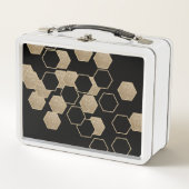 Lunch Box motif hexagone élégant géométrique noir et or (Devant)