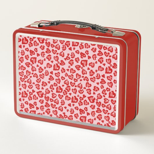 Lunch Box Motif léopard des coeurs en rouge sur blush (Dos)