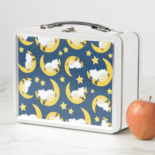 Lunch Box Motif mouton, Mouton couché, Lune, Étoiles (En situation)