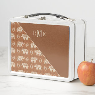 Lunch Box Motif orange de caravane d'éléphant du monogramm