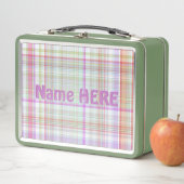 Lunch Box Motif Plaid vert violet mignon et élégant customis (En situation)