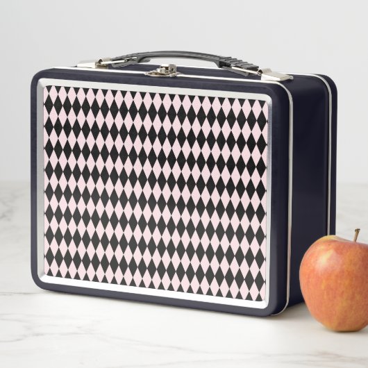 Lunch Box Motif rayé noir et rose clair minimal abstrait (En situation)