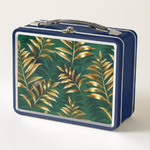 Lunch Box Motif sans couture avec des fougères dorées
