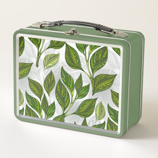 Lunch Box Motif sans couture avec Feuilles de thé vert (Devant)