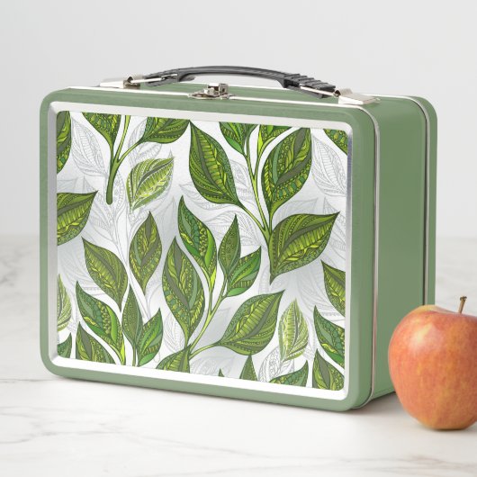 Lunch Box Motif sans couture avec Feuilles de thé vert (En situation)