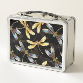 Lunch Box Motif sans couture avec libellules d'or (Dos)