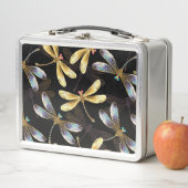 Lunch Box Motif sans couture avec libellules d'or (En situation)