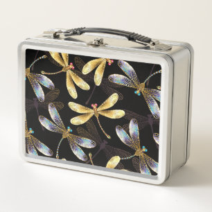 Lunch Box Motif sans couture avec libellules d'or