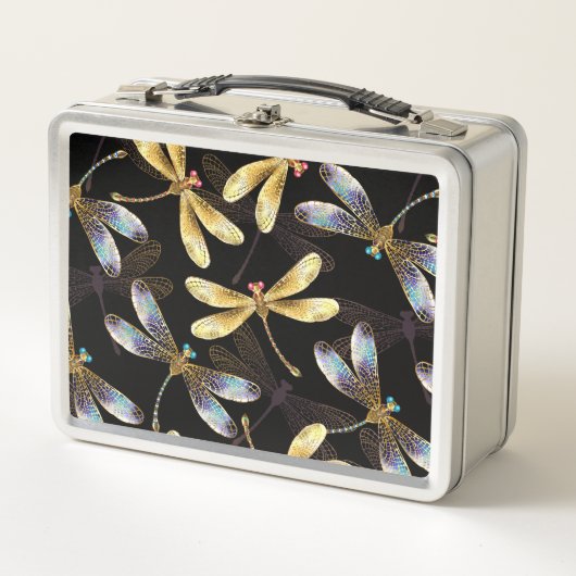Lunch Box Motif sans couture avec libellules d'or (Devant)