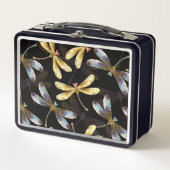 Lunch Box Motif sans couture avec libellules d'or (Devant)