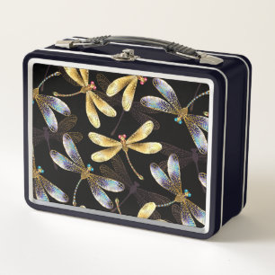 Lunch Box Motif sans couture avec libellules d'or