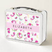 Lunch Box Motif tropical, Flamants roses, Fleurs, Votre Nom (Dos)