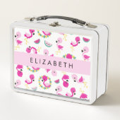 Lunch Box Motif tropical, Flamants roses, Fleurs, Votre Nom (Devant)