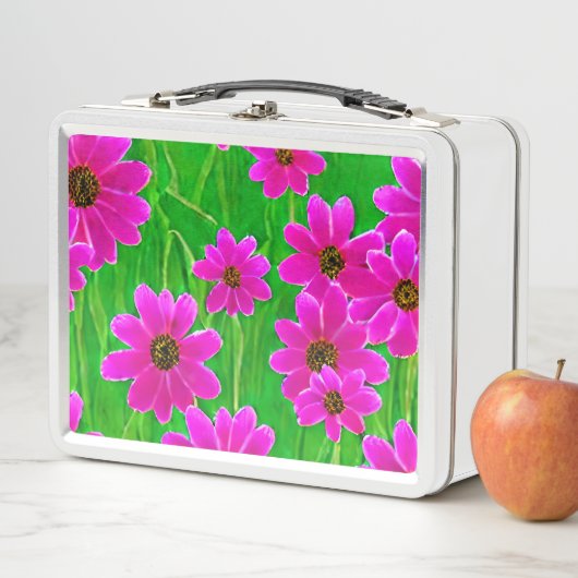 Lunch Box Motif vert et rose vif (En situation)