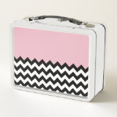Lunch Box Motif Zigzag noir et blanc, Chevron, rose (Dos)
