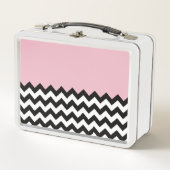 Lunch Box Motif Zigzag noir et blanc, Chevron, rose (Devant)