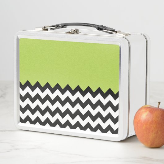 Lunch Box Motif Zigzag noir et blanc, Chevron, Vert (En situation)