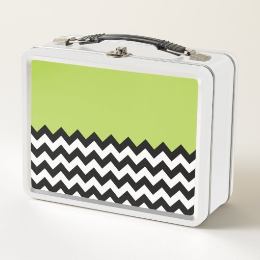 Lunch Box Motif Zigzag noir et blanc, Chevron, Vert (Devant)