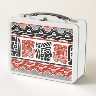 Lunch Box Motifs indiens, rouge noir, motif sans couture.