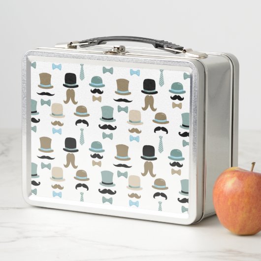 Lunch Box Moustache et Motif Casquette Monogramme (En situation)