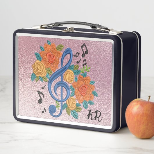 Lunch Box Musique Clef Note Initiales Florales musicales (En situation)