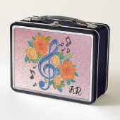 Lunch Box Musique Clef Note Initiales Florales musicales (Devant)