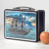 LUNCH BOX NAVIRE DE PIRATE ANCHOUÉ AU COUCHER DU SOLEIL (En situation)