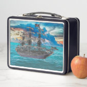 LUNCH BOX NAVIRE DE PIRATE DÉFAILLANT AU COUCHER DU SOLEIL (En situation)