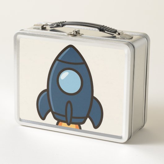 Lunch Box Navy Blue Rocket Ship Personalized Blue Modern Boy (Devant)