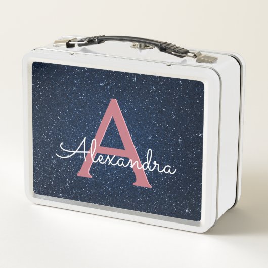 Lunch Box Navy Blue & Rose Gold Sparkle Glitter Monogram (Dos)