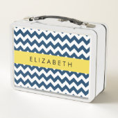 Lunch Box Navy Blue Zigzag, Navy Blue Chevron, Votre nom (Dos)