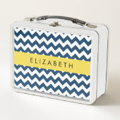 Lunch Box Navy Blue Zigzag, Navy Blue Chevron, Votre nom (Devant)