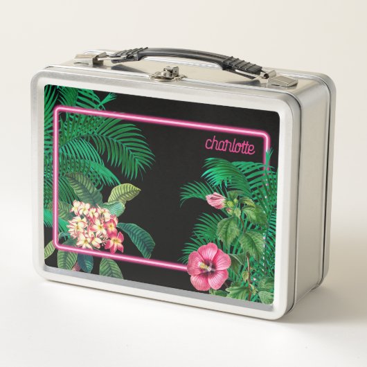 Lunch Box Neon Pink Tropical Botanical Monogram (Devant)