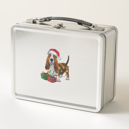 Lunch Box Noël Éclairage Santa Hat Basset Hound Chien Noël (Devant)