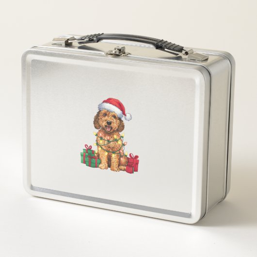 Lunch Box Noël Éclairage Santa Hat Labradoodle Chien Noël (Devant)