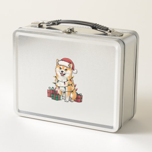 Lunch Box Noël Éclairage Santa Hat Shiba Inu Chien Noël (Devant)