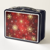Lunch Box Noël Golden Snowflakes sur Arrière - plan rouge (Devant)