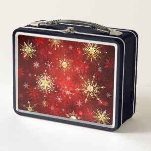 Lunch Box Noël Golden Snowflakes sur Arrière - plan rouge
