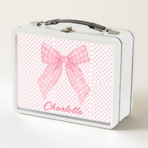 Lunch Box Nœud à pois rose girly à carreaux rose aquarelle