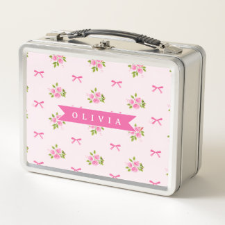 Lunch Box Nœud Floral Féminin Coquette Rose Personnalisé