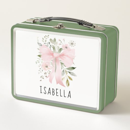 Lunch Box Nœud rose floral verdure coquette personnalisé (Devant)