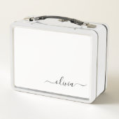 Lunch Box Noir Blanc moderne Script Girl Monogramme Nom (Dos)