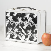 Lunch Box Noir et blanc avec des taches motif d'amour (En situation)