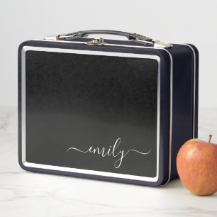 Lunch Box Noir et blanc Nom du monogramme de script moderne
