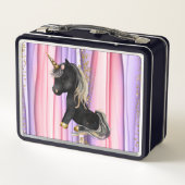 Lunch Box Noir Unicorne oreilles roses (Dos)