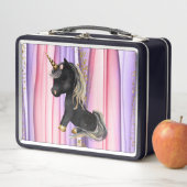Lunch Box Noir Unicorne oreilles roses (En situation)