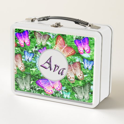 Lunch Box Nom Ava Avec Papillons, (Devant)