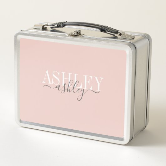 Lunch Box Nom Chic Monogram Blush rose Grey Élégant (Devant)