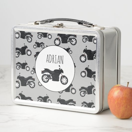 Lunch Box Nom Customisé du Motif de moto (En situation)
