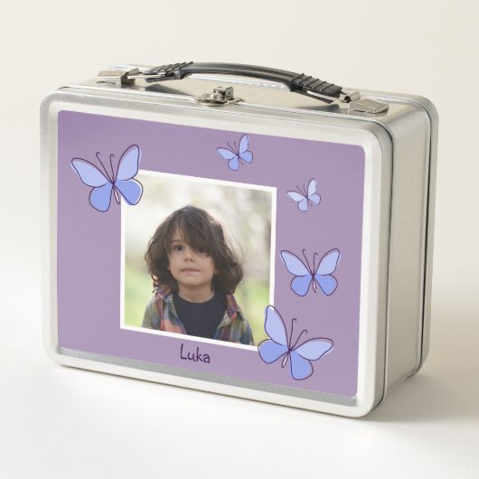 Lunch Box Nom de la photo Papillon Violet & Bleu Voltigeant (Devant)